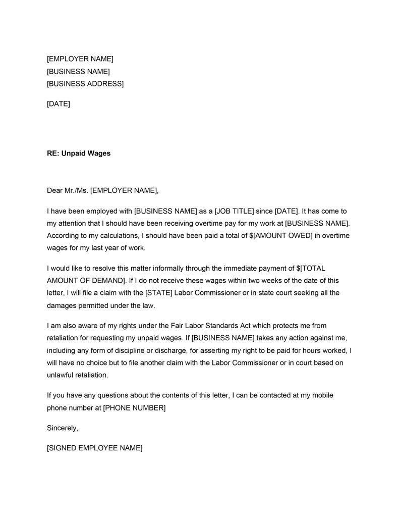 Demand Letter for Unpaid Wages - Sample